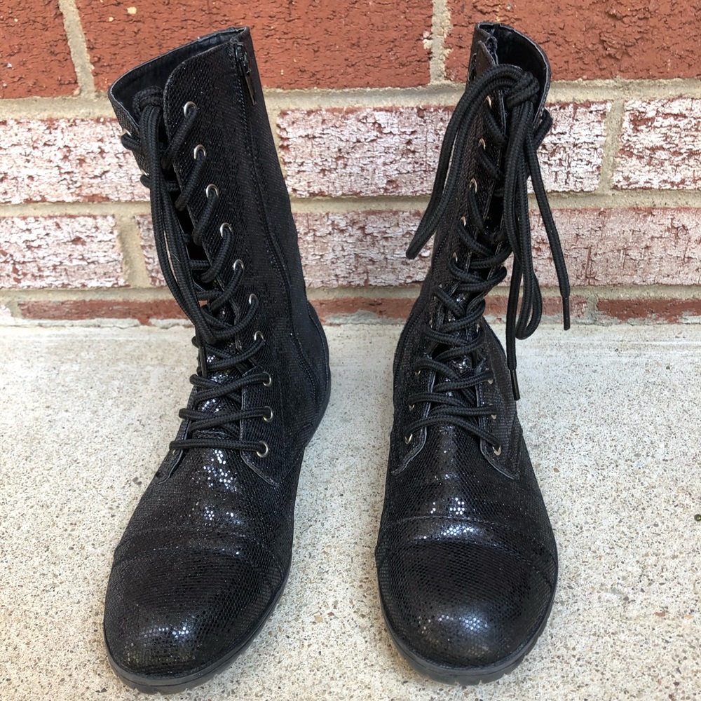 Balera black sparkly combat boots